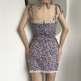 Body Fitting Dresses Summer Backless Slim Fit Lace-up Lace Sling Floral Dress