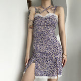 Body Fitting Dresses Summer Backless Slim Fit Lace-up Lace Sling Floral Dress