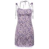 Body Fitting Dresses Summer Backless Slim Fit Lace-up Lace Sling Floral Dress