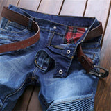 J Shaped Jeans Men's Jeans Motorcycle Pleated Ripped Stretch Trousers
