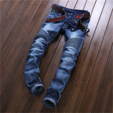 J Shaped Jeans Men's Jeans Motorcycle Pleated Ripped Stretch Trousers