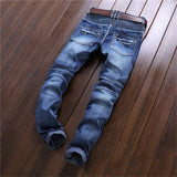 J Shaped Jeans Men's Jeans Motorcycle Pleated Ripped Stretch Trousers