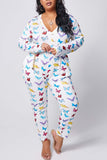 Women Plus Size Jumpsuits Butterfly Print Sexy V-neck Long Sleeve Pocket Jumpsuit