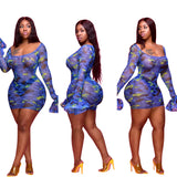 Women Plus Size Mini Dresses Printed Tight Sexy Dress