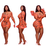 Women Plus Size Mini Dresses Printed Tight Sexy Dress