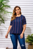 Women Plus Size Tops Striped Short-Sleeved Top