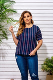 Women Plus Size Tops Striped Short-Sleeved Top