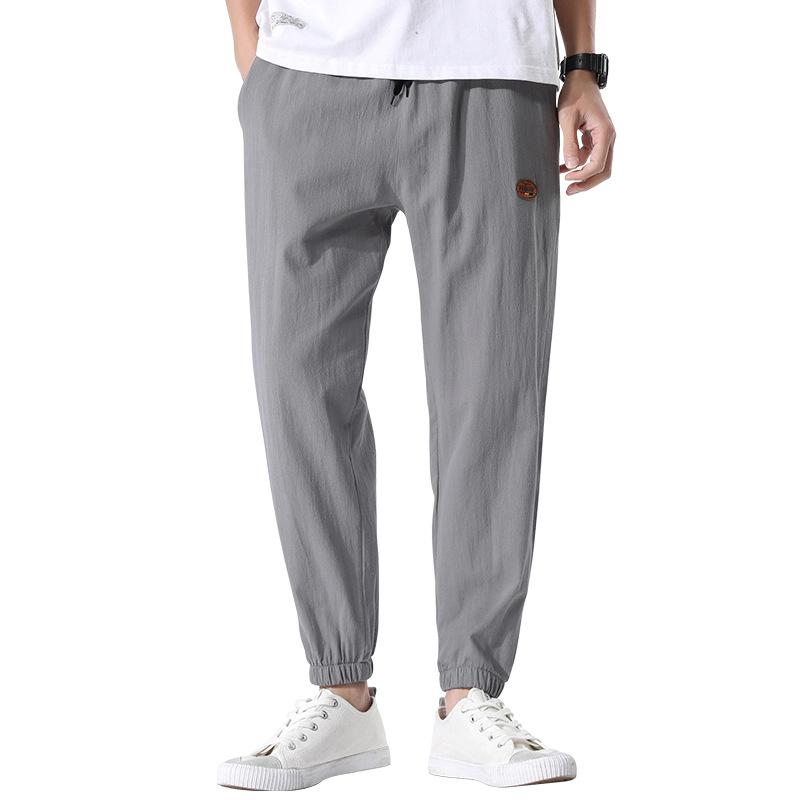 Linen Pants Straight Leg Pants Drawstring Lightweight Elastic Beach Pants Summer Men's Solid Color Loose Trousers