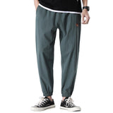 Linen Pants Straight Leg Pants Drawstring Lightweight Elastic Beach Pants Summer Men's Solid Color Loose Trousers