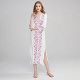 Embroidered Flower Fashion Split Dress