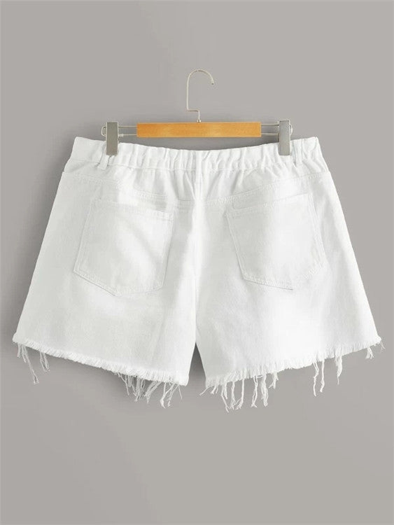 Women Plus Size Denim Shorts Solid Color Denim Shorts