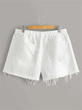 Women Plus Size Denim Shorts Solid Color Denim Shorts