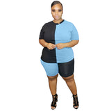 Women Plus Size Co-Ords Color Matching Sports Short Sleeve Shorts Suit