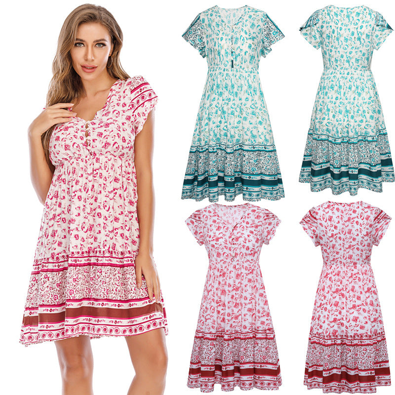 Beth Dutton Bohemian Dress Summer Spring Midi Dresses Vacation Beach Dress Bohemian Short Skirt