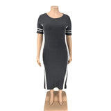 Women Plus Size Maxi Dresses Contrast Cloth Tight Split Long Dress