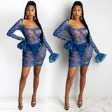 Women Plus Size Mini Dresses Printed Tight Sexy Dress