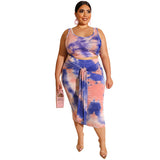 Women Plus Size Co-Ords Tight Sexy Bodycon Exposed Navel Tie-Dye Printed Two-Piece Suit