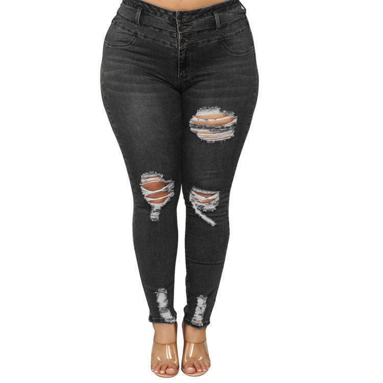 Women Plus Size Jeans High Waist Ripped Ankle-Tied Jeans for Women