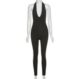 Women's Spring Clothing Sexy Backless Halter Sleeveless V-neck Hip Lifting Sport Jumpsuit