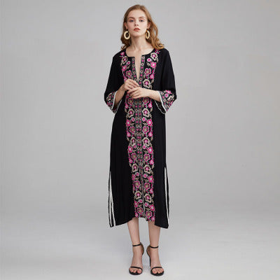 Embroidered Flower Fashion Split Dress