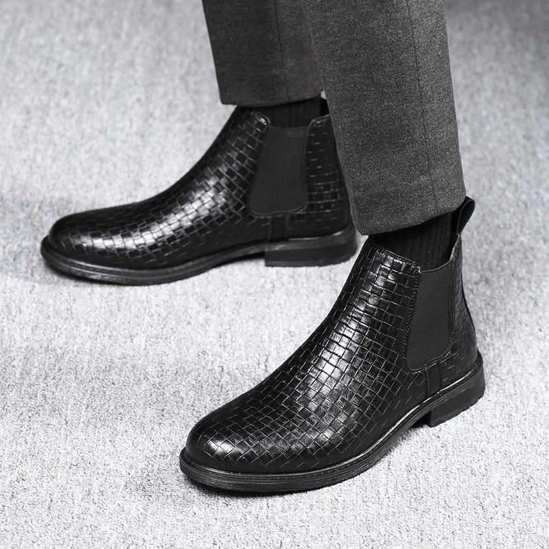 Indo Western Shoes Heavy Industry Woven Surface High-Top Men's Shoes Elastic Sleeve Chelsea Boots