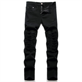 J Shaped Jeans Beggar Men's Jeans Slim Straight Ripped Large Size Pleated