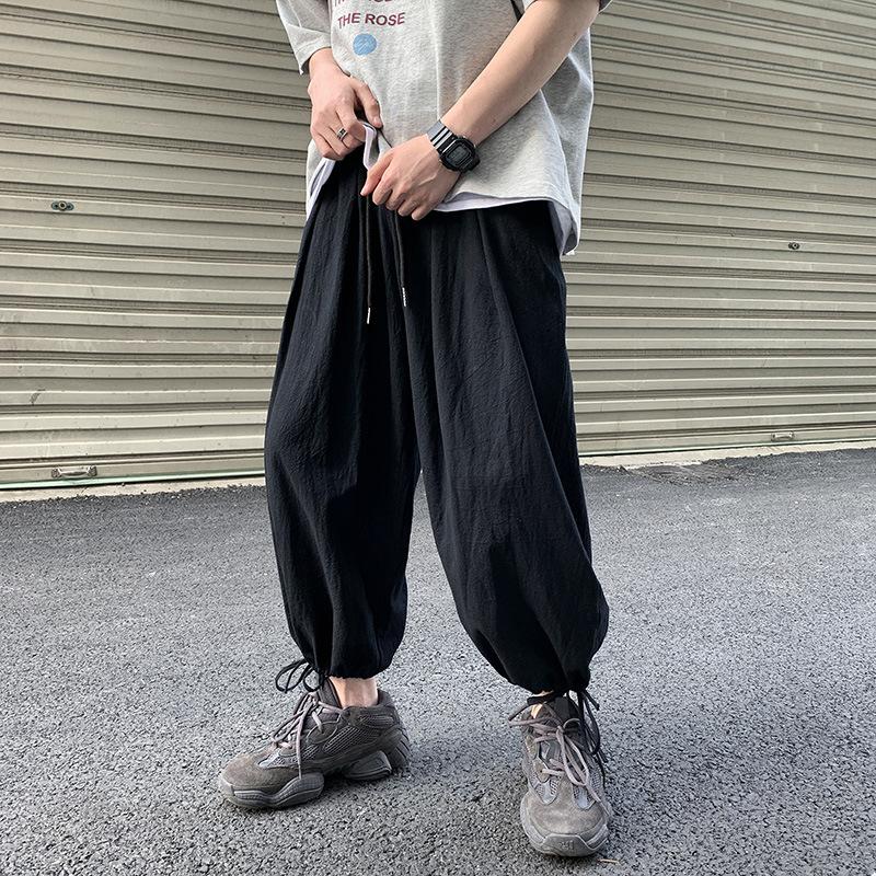 Linen Pants Straight Leg Pants Drawstring Lightweight Elastic Beach Pants Cotton and Linen Beam Feet Linen Bloomers