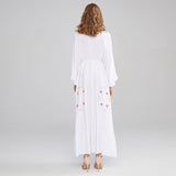 Women Dresses V-neck Embroidered Flower Vacation Style Dress Long Dress