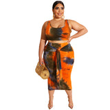 Women Plus Size Co-Ords Tight Sexy Bodycon Exposed Navel Tie-Dye Printed Two-Piece Suit