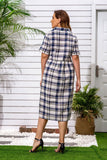 Women Plus Size Midi Dresses Fashion Short Sleeve Plaid Dress