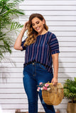 Women Plus Size Tops Striped Short-Sleeved Top