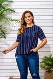 Women Plus Size Tops Striped Short-Sleeved Top