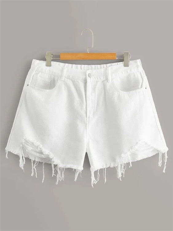 Women Plus Size Denim Shorts Solid Color Denim Shorts