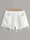 Women Plus Size Denim Shorts Solid Color Denim Shorts