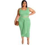 Women Plus Size Co-Ords Skinny Sheath Sexy Lace-up Casual Two-Piece Suit