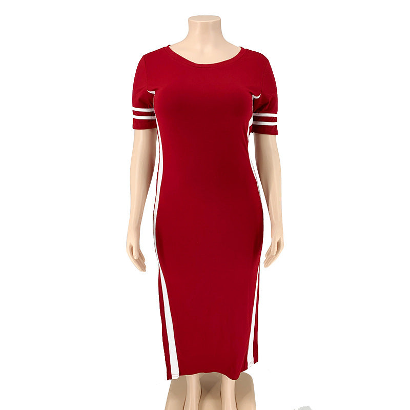 Women Plus Size Maxi Dresses Contrast Cloth Tight Split Long Dress