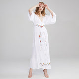 Women Dresses V-neck Embroidered Flower Vacation Style Dress Long Dress