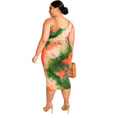 Women Plus Size Co-Ords Summer Tie-Dye Printing Skinny Sheath Fashion Casual Two-Piece Suit