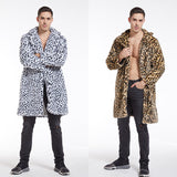 Men Dalmatian Coat Fur Leopard Print Large Lapel Long Coat