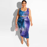 Women Plus Size Co-Ords Summer Tie-Dye Printed Tight Bodycon Fashion Casual Two-Piece Suit