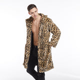 Men Dalmatian Coat Fur Leopard Print Large Lapel Long Coat