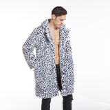 Men Dalmatian Coat Fur Leopard Print Large Lapel Long Coat