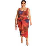 Women Plus Size Co-Ords Summer Tie-Dye Printed Tight Bodycon Fashion Casual Two-Piece Suit