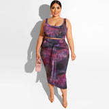 Women Plus Size Co-Ords Summer Tie-Dye Printed Tight Bodycon Fashion Casual Two-Piece Suit