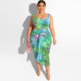 Women Plus Size Co-Ords Summer Tie-Dye Printed Tight Bodycon Fashion Casual Two-Piece Suit