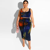 Women Plus Size Co-Ords Summer Tie-Dye Printed Tight Bodycon Fashion Casual Two-Piece Suit