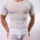 Transparent Shirt for Men Tight Sexy Mesh Transparent Short Sleeve T-shirt
