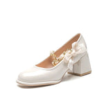 Nude Chunky Heel Retro Low Heel Mary Jane Shoes