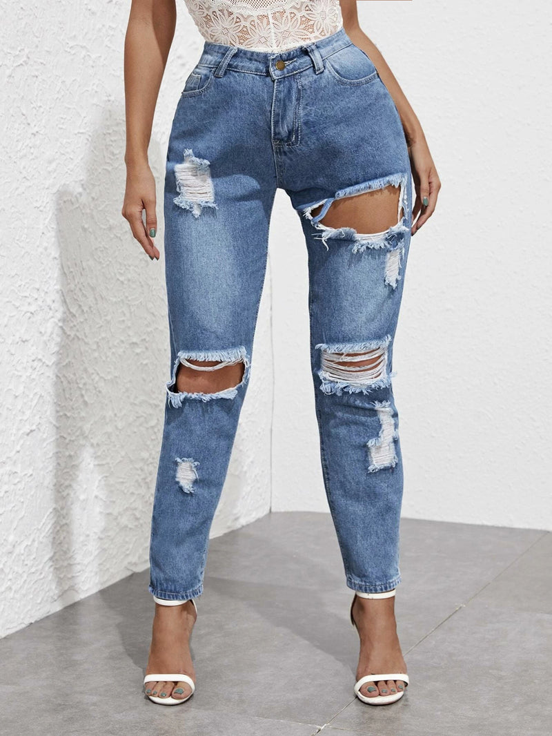 Women Plus Size Jeans Loose Ripped Sexy High Waist Jean for Women