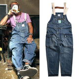 Blue Denim Suspender Pants Men's plus Size Retro Sports Trousers Jumpsuit Trousers Men Denim Overalls